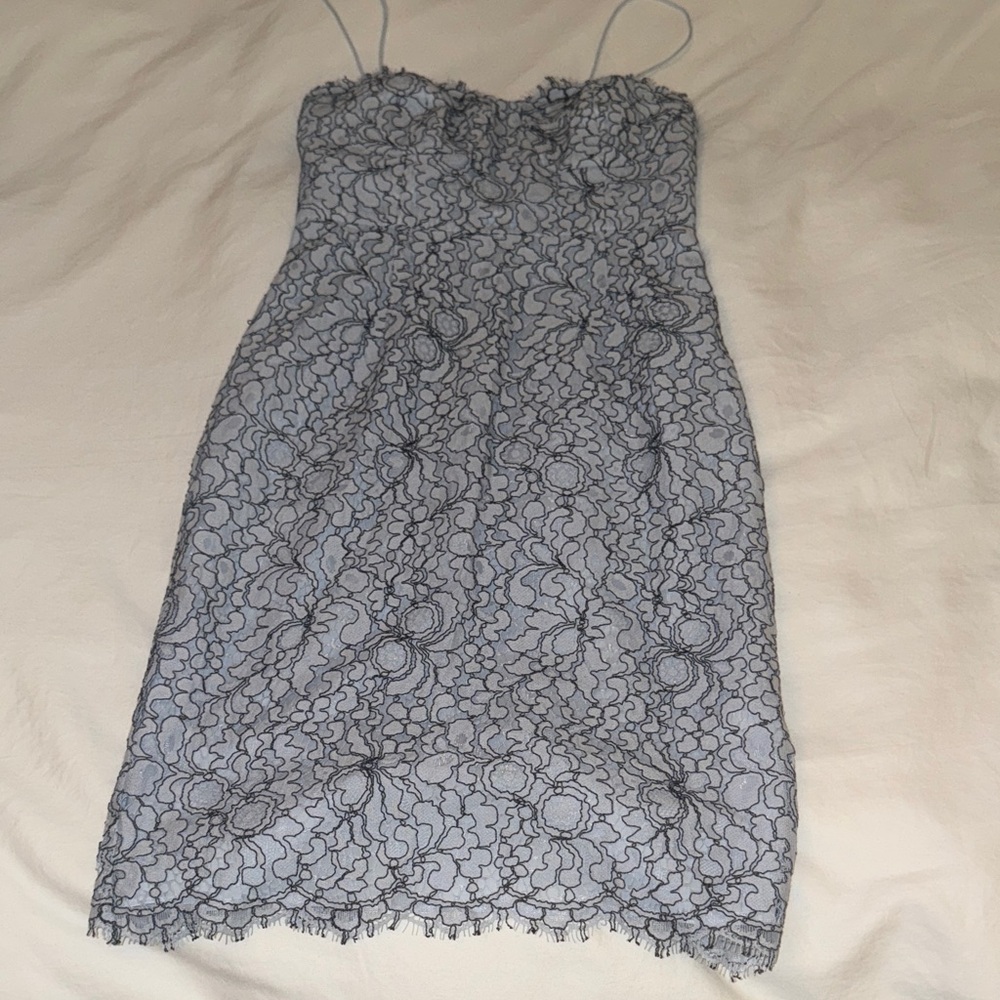 Likely Floral Lace Mini Dress in Blue and Black